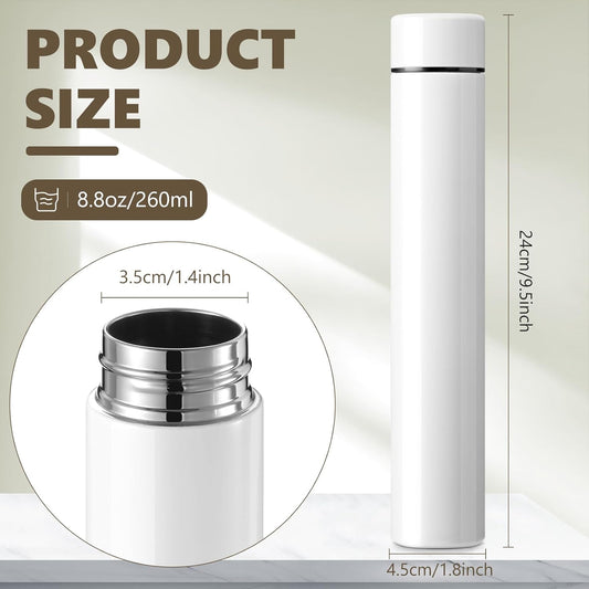 Vesici Slim Water Bottle 8.8 oz Small Stainless Steel Purse Compact Insulated Water Bottles Camping Travel Backpack Pocket Flask for Car Cold Coffee Tea(White,4 Pack)