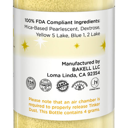 Bakell - Neon Yellow Tinker Dust (4g, 1x Mini Spray Pump) Edible Glitter for Food, Desserts, and Beverages!
