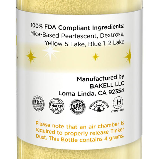Bakell - Neon Yellow Tinker Dust (4g, 1x Mini Spray Pump) Edible Glitter for Food, Desserts, and Beverages!