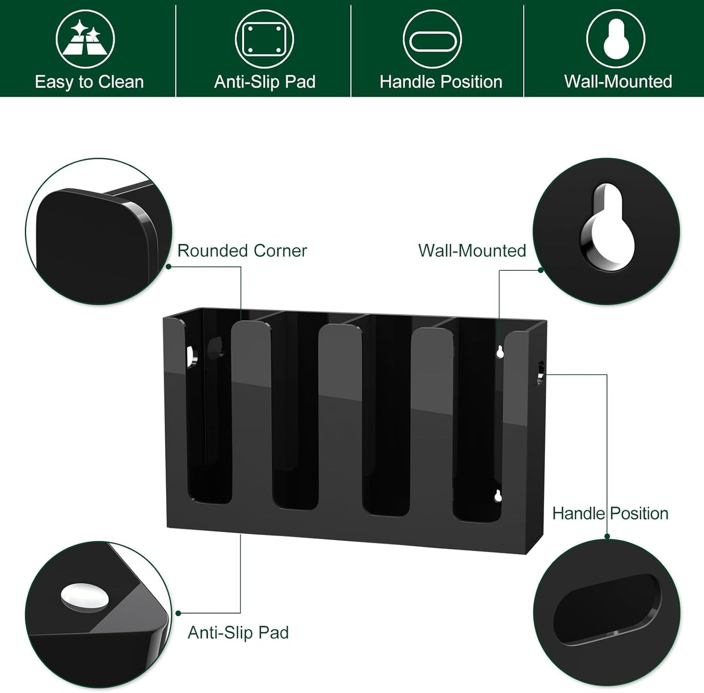 Disposable Coffee Cup Dispenser with Handles, Countertop or Wall Mount Hot/Cold Drink Cup and Lid Holder - Bathroom/Kitchen/Office Acrylic Cup Lid Storage Organizer (4 Compartments, Black)