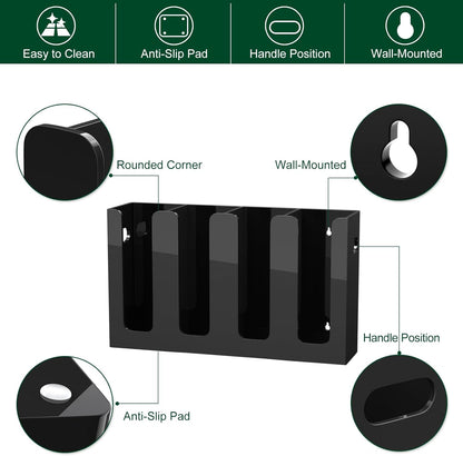 Disposable Coffee Cup Dispenser with Handles, Countertop or Wall Mount Hot/Cold Drink Cup and Lid Holder - Bathroom/Kitchen/Office Acrylic Cup Lid Storage Organizer (4 Compartments, Black)