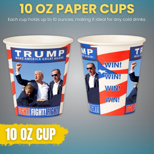 Smygoods Trump Design Disposable Paper Coffee Cups (10 OZ, 100 Count) For Hot Beverages, Tea, Espresso, Cocoa - To Go Drink Containers, Café & Office