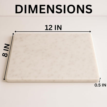 KC KULLICRAFT 8×12 White Marble Cheese & Charcuterie Serving Board – Natural Marble Cutting Board & Pastry Slab with Non‑Slip Feet – Premium Stone Kitchen Tray Gift.