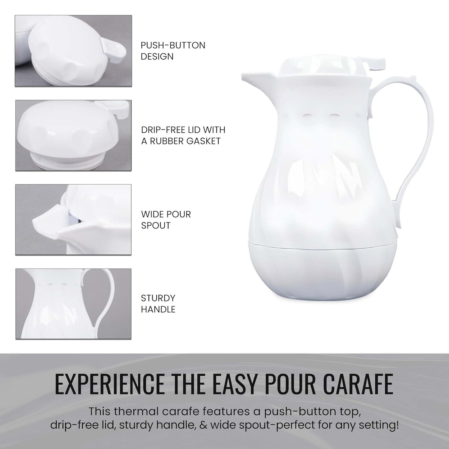 OCS Parts Easy Pour Thermal Coffee Carafe | 8-Inch Insulated Hot and Cold Beverage Pitcher Server for Coffee, Tea, Hot Chocolate and Water with Colored Tags for Easy Idenfication | 20-Ounce | White