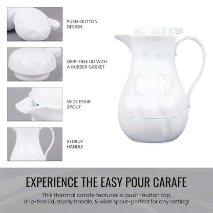 OCS Parts Easy Pour Thermal Coffee Carafe | 8-Inch Insulated Hot and Cold Beverage Pitcher Server for Coffee, Tea, Hot Chocolate and Water with Colored Tags for Easy Idenfication | 20-Ounce | White