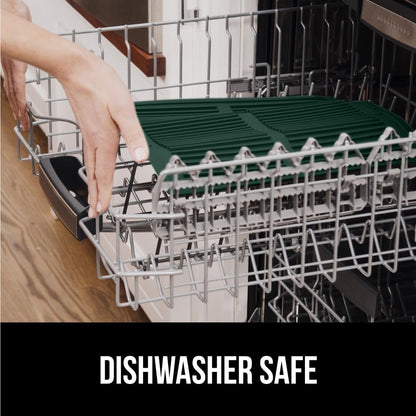 GORILLA GRIP 100% BPA-Free Silicone Dish Drying Mat for Kitchen Counter, Quick Dry, Water Catching Ribbed Design, Easy Clean Waterproof Sink Liner, Heat Resistant, Fits Under Rack, 13x11, Hunter Green