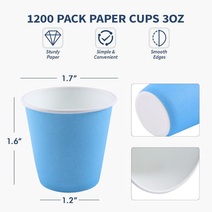 3oz Disposable Paper Cups 1200Pack, Small Bathroom Cups Bulk, Small Blue Paper Mouthwash Tumblers Perfect for Bathroom, Party, Picnic, Travel and Events
