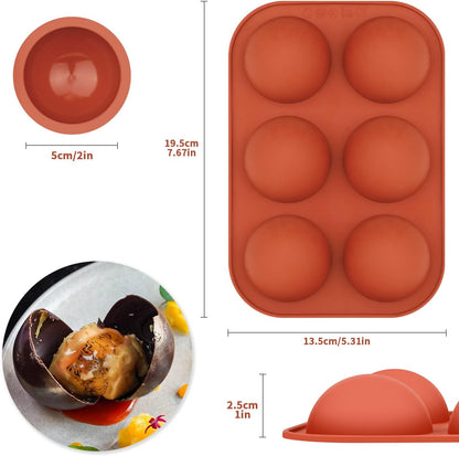 4Pack 6-Cavity Semi Sphere Silicone Mold, Baking Mold for Making Hot Chocolate Bomb, Cake, Jelly, Dome Mousse ((2Pcs Purple + 2Pcs Red))