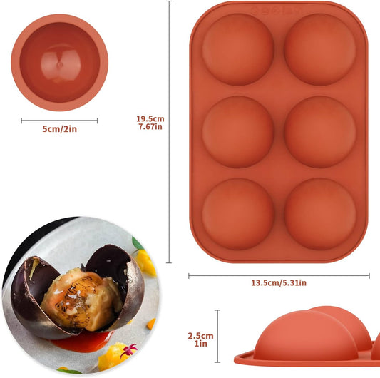 4Pack 6-Cavity Semi Sphere Silicone Mold, Baking Mold for Making Hot Chocolate Bomb, Cake, Jelly, Dome Mousse ((2Pcs Purple + 2Pcs Red))