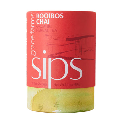 Grace Farms ROOIBOS CHAI Herbal Tea (16 Pyramid Sachets) | Healthy and Caffeine Free | Organic, Fair Trade and Kosher Certified | Gives Back 100% of Profits