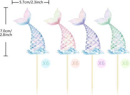 24 Pieces Mermaid Tail Cupcake Toppers Under the Sea Cake Decorations Picks for Mermaid theme Birthday Party Decoration Baby Shower Supplies (Mermaid Tail)