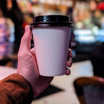 Smygoods White Disposable Paper Coffee Cups with Lids (16 OZ, 100 Count) For Hot Beverages, Tea, Espresso, Cocoa - To Go Drink Containers, Café & Office