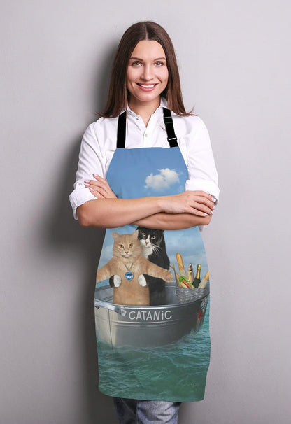 Funny Cats Adjustable Bib Apron, The two brave cats are drifting in the steel Cooking Kitchen Apron for Men Women