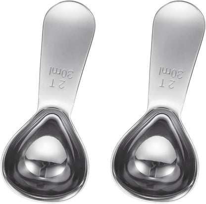 uxcell 2Pcs Stainless Steel Coffee Scoop, 30ml Short Handle Measuring Spoon for Ground Coffee Tea Sugar Kitchen Gifts, Silver