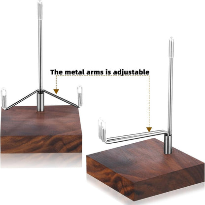 Wenqik 4 Pcs Crystal Display Stand Adjustable Metal Arms Small Rock Display Stand with Wooden Base Geodes Rock Agate Mineral Easel Holder for Collectibles(1.97 x 1.97 x 3.15 Inch)
