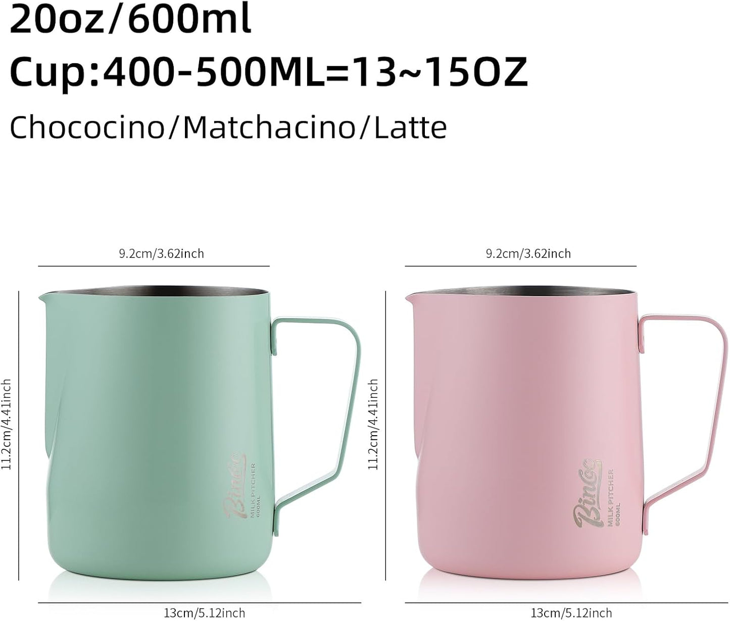 Pink Milk frother - 600ml Milk Frothing Pitcher, Milk Frother Cup Espresso Steaming Pitcher for Barista, Bincoo SUS304 Stainless Steel Espresso Steaming Pitchers for Latte Art/Cappuccino/Coffee/Milk