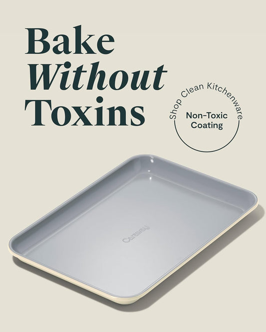 Caraway Nonstick Ceramic Small Baking Sheet Duo (9x13”) – Non-Toxic, PTFE & PFOA Free – Oven Safe – Aluminized Steel Core – Mini Sheet Pan for Baking, Roasting & More - Cream