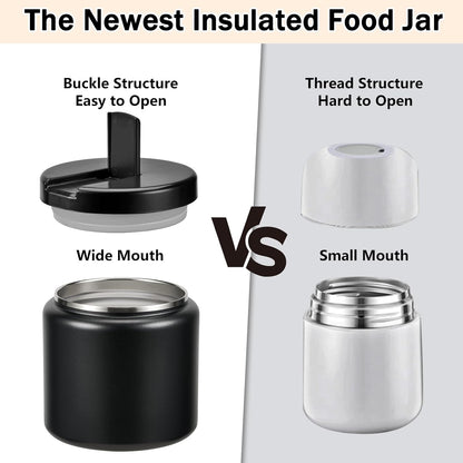 26oz Kids Thermos for Hot Food, Insulated Vacuum Food Jar with Buckle Lid, Stainless Steel Wide Mouth Leak Proof Insulated Lunch Container for School Picnic Travel, Black