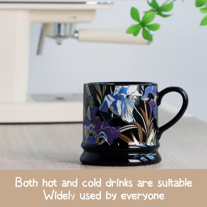 Ceramic Coffee Cappuccino Mug, 13 oz Classical Flower Mugs Vintage Floral Cups Aesthetic Mug Tea Cup, Perfect for Tea, Cocoa, Latte - Gifts for Women Men Dad Mom (Black)