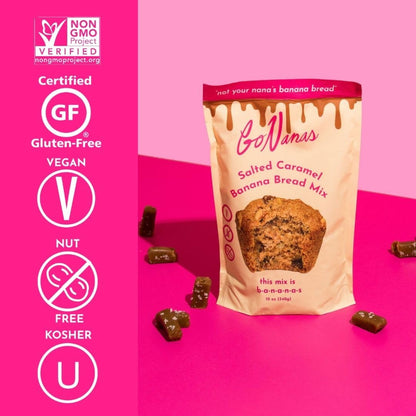 GoNanas Salted Caramel Oat Flour Banana Bread Mix, Suitable for Plant Based Vegan Diets, Gluten Free Dairy Free Snacks, Healthy Snacks For Adults, Muffin Mix, Nut Free, Cupcakes Dessert, NON-GMO, 1pk