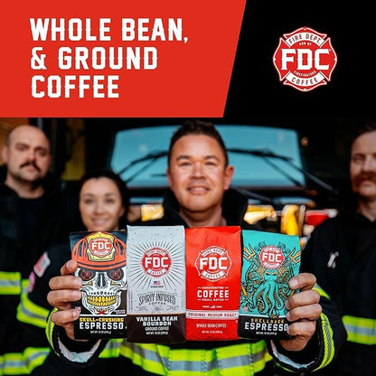 Fire Department Coffee - Vanilla Bourbon Coffee - Gives Back to Firefighters - Vanilla Bean Bourbon Infused Ground - Non-Alcoholic - Roasted in the USA - Veteran Owned (12 oz, Pack of 2)