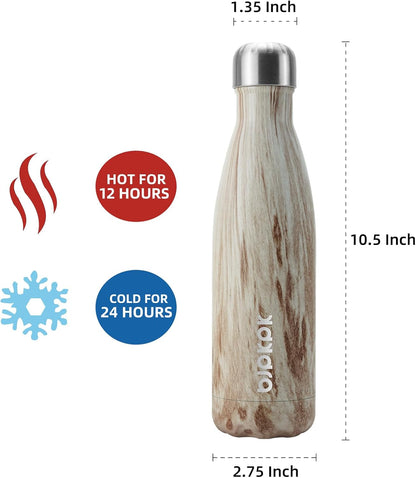 BJPKPK 17 oz Stainless Steel Insulated Water Bottle Cola Shape Big Water Bottles for Travel,Wood Yellow Gray