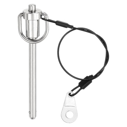 uxcell 1 Pcs Quick Release Pin, 6x64mm/1/4" x 2.52"(Dia. x L) Push-Button Ball Locking Pin 304 Stainless Steel Ring Handle Locking Pin with Wire for Audio Bimini Top Marine, Silver