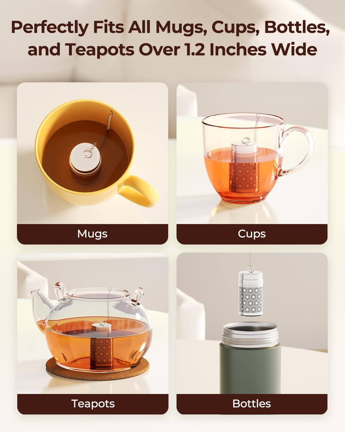 2 Pack Reinmoson Mini Tea Strainers for Loose Tea, Extra Fine Mesh Tea Infuser, 304 Stainless Steel & Updated Slim Threaded Lid, Loose Leaf Tea Steeper for Black Tea, Rooibos, etc