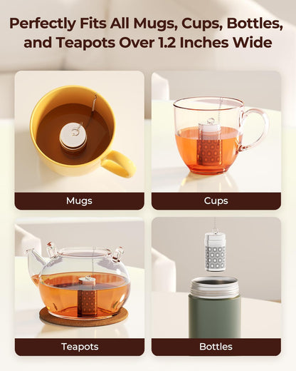 2 Pack Reinmoson Mini Tea Strainers for Loose Tea, Extra Fine Mesh Tea Infuser, 304 Stainless Steel & Updated Slim Threaded Lid, Loose Leaf Tea Steeper for Black Tea, Rooibos, etc