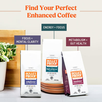Bulletproof The Enlightener Ground Coffee, 10 Ounces, Medium-Dark Roast Enhanced Coffee with L-Theanine, Panax Ginseng and Gingko Biloba, Supports Mental Clarity, Focus, and Memory