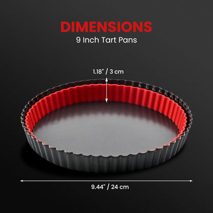 Tart Pan with Removable Bottom,9 Inch Tart and Quiche Pan,Non-stick Round Carbon Steel Deep Fluted Pie Pan with Crust Shaper Ring - Quiche Baking Dish Tart Pans For Baking Party Festival