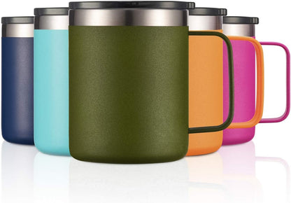 ALOUFEA 12oz Stainless Steel Insulated Coffee Mug with Handle, Double Wall Vacuum Travel Mug, Tumbler Cup with Sliding Lid, Army Green