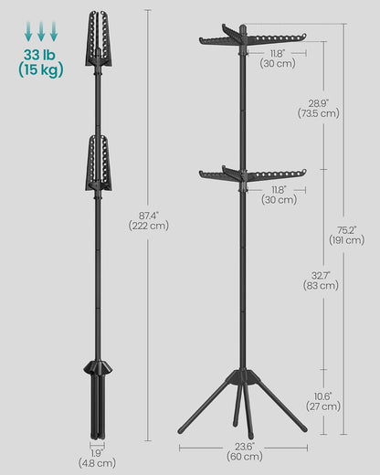 SONGMICS 2-Tier Clothes Drying Rack, 75.2-Inch Folding Laundry Drying Rack with 6 Rotatable Arms for Hangers, Stainless Steel, for 54 Pieces of Clothes, Black ULLR514B01