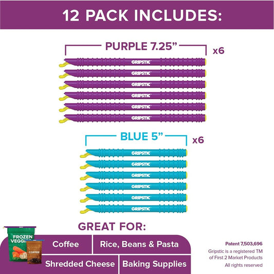 GripStic Bag Sealer. Reusable Chip Clips, Bag Clips. Patented. Airtight & Waterproof Seal on Food Storage Bags, Kids Snacks & More. Near Zero Waste. 12ct Small