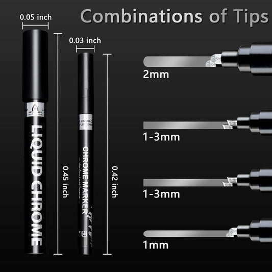 Renfio Silver Chrome Paint Markers, 4Pcs Silver Liquid Chrome Metallic Markers Mirror Repair Liquid Metallic Resin Pen for Epoxy Resin Repairing Model Painting Resin DIY Craft Coloring (1-3mm)