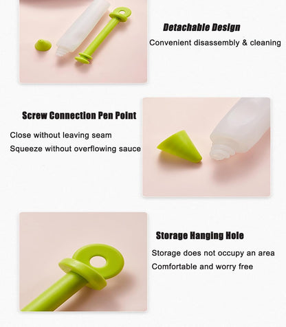 Cake Decorating Pen Dessert Decorating Tool, Silicone Food Syringe Cylinder with 4 Heads Cookie Icing Piping Nozzles Used for Chocolate Jam, Lettering, Drawing, Cream (5 pack)