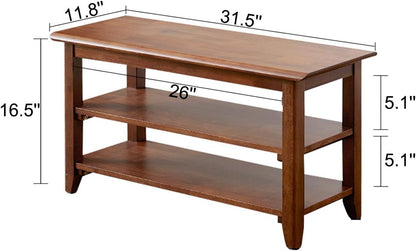 XKZG Storage Bench Wooden Shoe Rack Bench Rustic Solid Wood Entryway Bench (Brown,31.5")