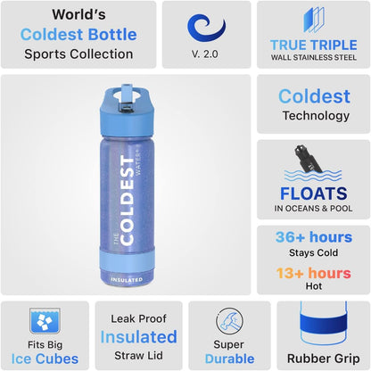 Coldest Insulated Water Bottle with Straw Lid - Stainless Steel Metal Insulated Bottle for Men & Women (Galactic Blue Glitter, 18 oz)