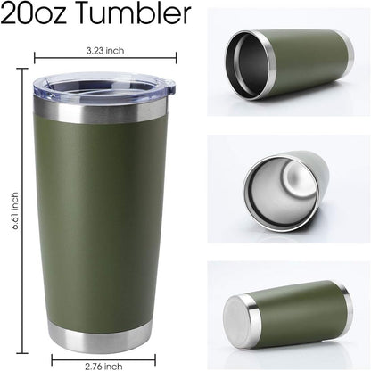 HASLE OUTFITTERS 20oz Tumblers Bulk Stainless Steel Cup with Lid Double Wall Vacuum Insulated Coffee Mug for Cold & Hot Drinks 1 Pack, Army Green
