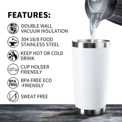 20oz Tumbler Bulk Stainless Steel Vacuum Insulated Tumblers with Lid Double Wall Travel Mug, Durable Powder Coated Coffee Cup, Suitable for Ice Drinks and Hot Beverage (White 12pack)