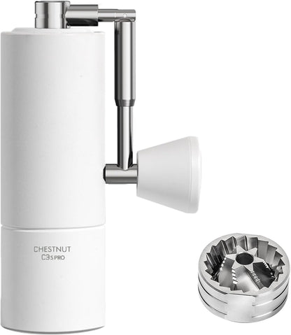 TIMEMORE Chestnut C3S Pro Manual Coffee Grinder, Stainless Steel S2C Conical Burr Coffee Grinder, Hand Coffee Grinder with Foldable Handle, Adjustable Grind Setting for Travel/Camping/Home, White