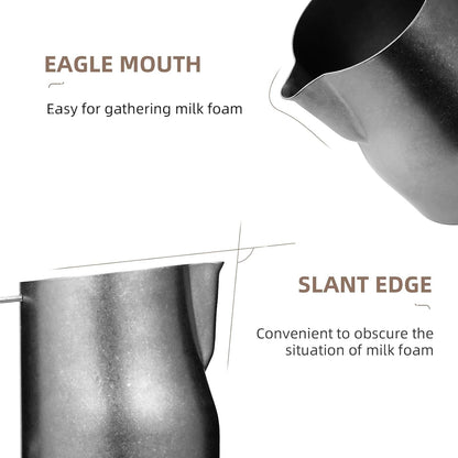 MHW-3BOMBER Milk Frothing Pitcher 450ml/15.2oz Milk Frother Cup Espresso Steaming Pitcher Stainless Steel Milk Frother Cup Barista Latte Art Round Spout Milk Jug, Silver spot P6003SS-OS