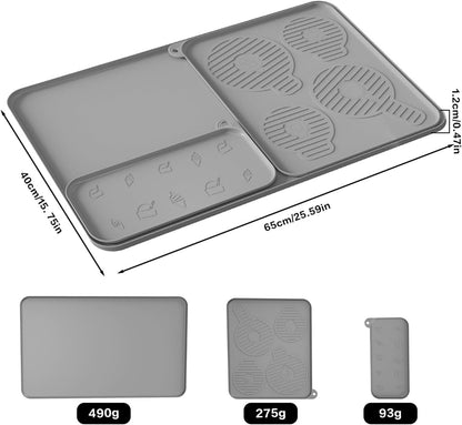 Silicone Coffee Mat 25"x16'' Large Coffee Bar Mat for Counter Station Accessories, Bar Mat with Detachable Dish Drying Mat - Fits Under Coffee Maker, Ice Cream Maker & Dish Rack, 3 IN 1