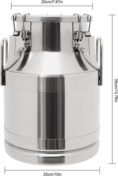 0.03 inchThickened Stainless Steel Milk Can Large Liquid Container Storage,Stainless Steel Milk Bucket With Sealing Lid and Carry Handle,for Wine, Oil Storage Transport (10L/ 2.6 Gal)