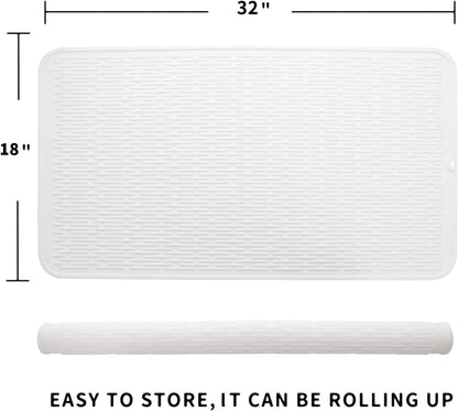 Silicone Dish Drying Mat for Multiple Usage,Easy clean,Eco-friendly,Heat-resistant Silicone Mat for Kitchen Counter or Sink,Refrigerator or Drawer Liner White 4XL 32 inches x 18 inches