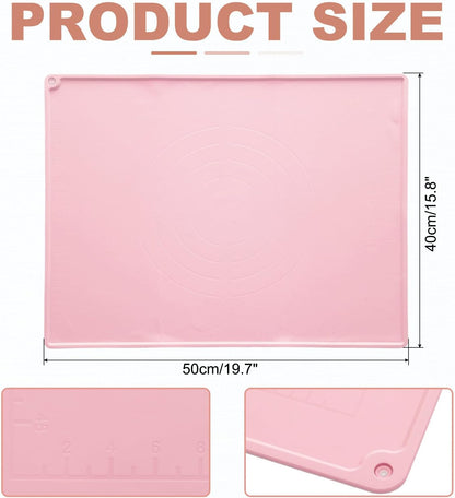 uxcell Silicone Pastry Mat, 19.7" x 15.8" Silicone Baking Mat with Measurements, Non-Stick Dough Rolling Mat for Making Pastry Cookies Bread Pizza Pink