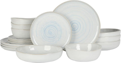 Gibson Elite Auckland Blue Swirl Stoneware Reactive Glaze 16 Piece (Service for 4) Plates and Bowls Dinnerware Set