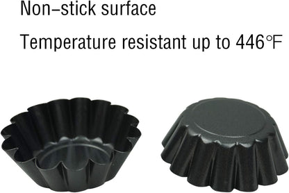 12 Pack Mini Tart Pan, Non-stick Carbon Steel Tart Molds, Pie Mould, Muffin Cupcake Pudding Maker - for Pies, Chinese Tart, Cakes (Size 2.6"x0.9")