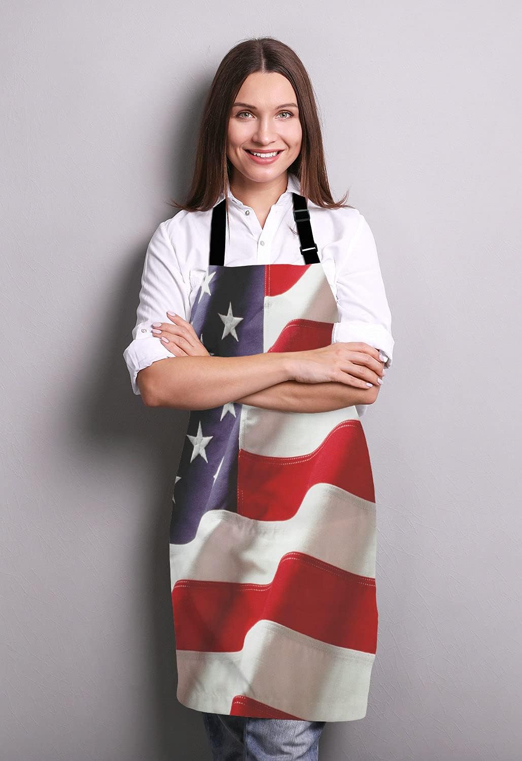 USA Flag Kitchen Cooking BBQ Chef Apron,Amercan Flag Apron for Men, Women - Dad Presents, Presents for Men - Birthday, Mothers Day Presents for Mom, Wife, Husband, Brother, Friends