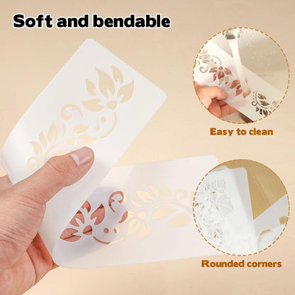 12 Pcs Large Flower Border Stencils for Painting, Reusable Plastic Floral Edge Baking Decorating Vine Stencil Tool, Painting Templates for DIY Cake Wood Wall Tile Furniture Canvas Craft, 3" x 11.8"